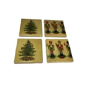 Christmas Holiday‎ Set Of 4 Coasters Nutcrackers Christmas Trees